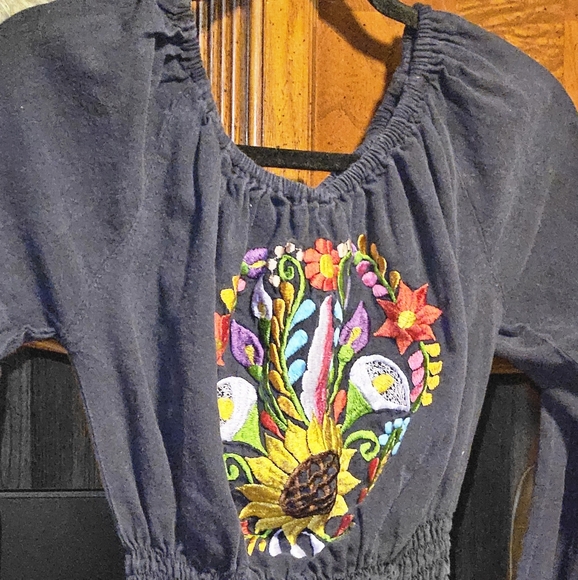 Chic Black Blouse with Vibrant Floral Embroidery - Picture 1 of 5